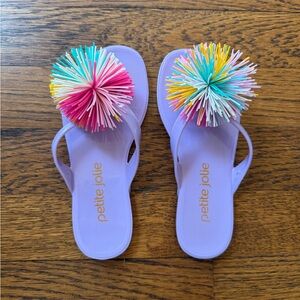 Petite Jolie Purple Flip Flops with Colorful Pom Poms size 11